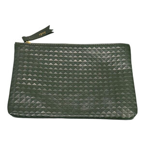 Ipsy Makeup Bag Cosmetic Pouch Green Textured Pink Lining Travel Zipper Womens